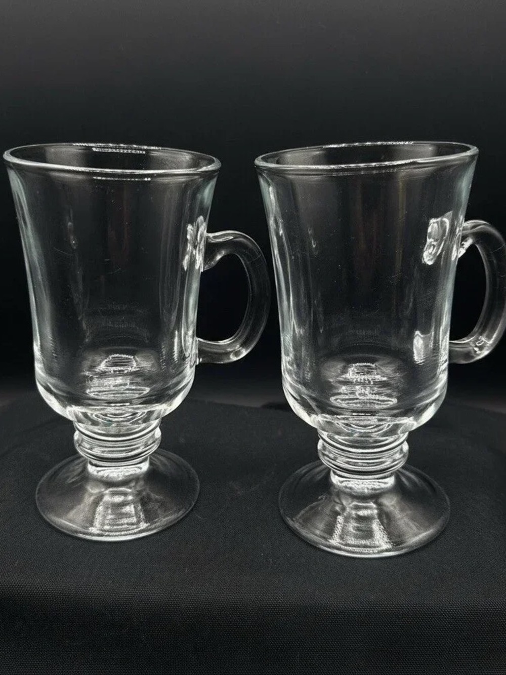 Set of 2 Clear Glass Footed Coffee Mugs with Handles